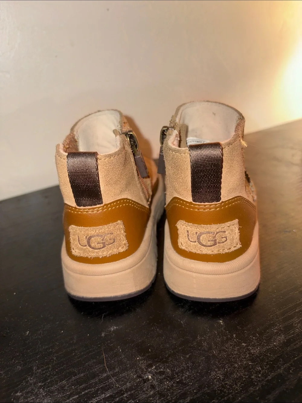 UGG Kids Suede Zip-Front Ankle Boots in Tan and Brown